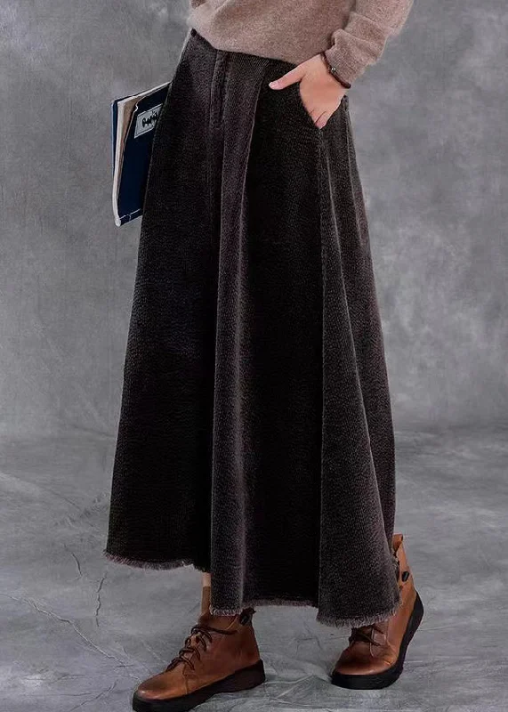 Vintage Black Pockets Elastic Waist Corduroy Skirts Spring Silk unclassified skirts