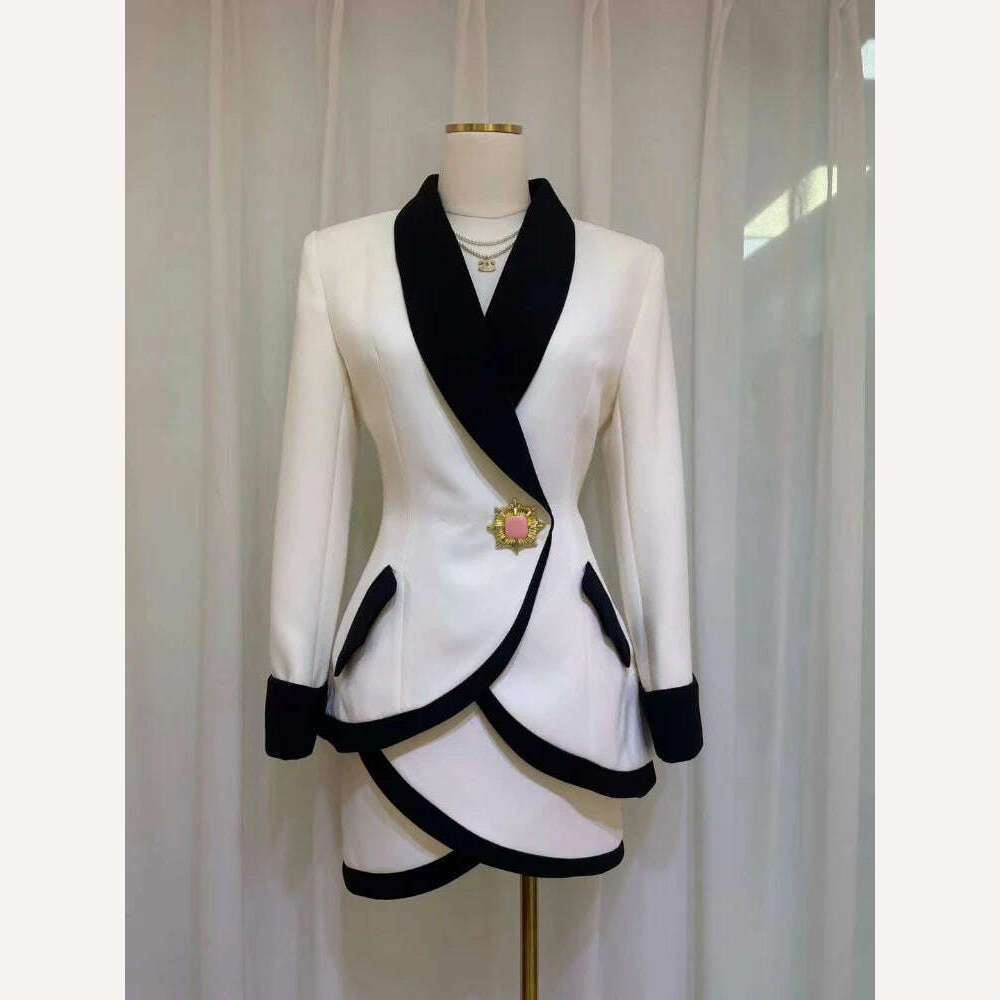 Vintage Fashion Contrast Color Suit Women's Fall/Winter 2023 Pink Slim-Fit Blazer Coat Top+Skirt Elegant Commuting 2-Piece Set Polka dot unclassified skirts Vintage Fashion Contrast Color Suit Women's Fall/Winter 2023 Pink Slim-Fit Blazer Coat Top+Skirt Elegant Commuting 2-Piece Set Polka dot unclassified skirts