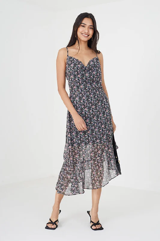 ALL OVER FLORAL MIDI DRESS WITH ASYMMETRIC HEM Summer midi dresses