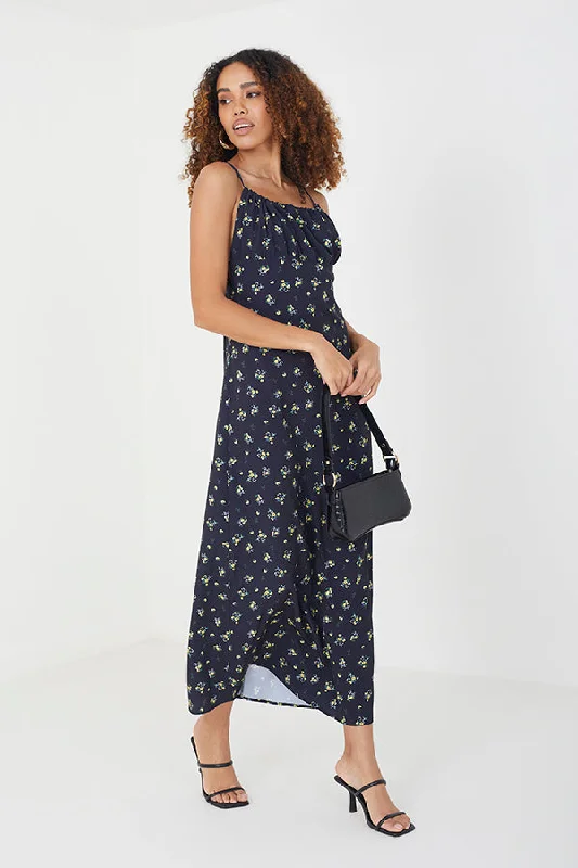 FLORAL MIDI SLIP DRESS WITH SIDE TIE DETAIL Women's midi dresses