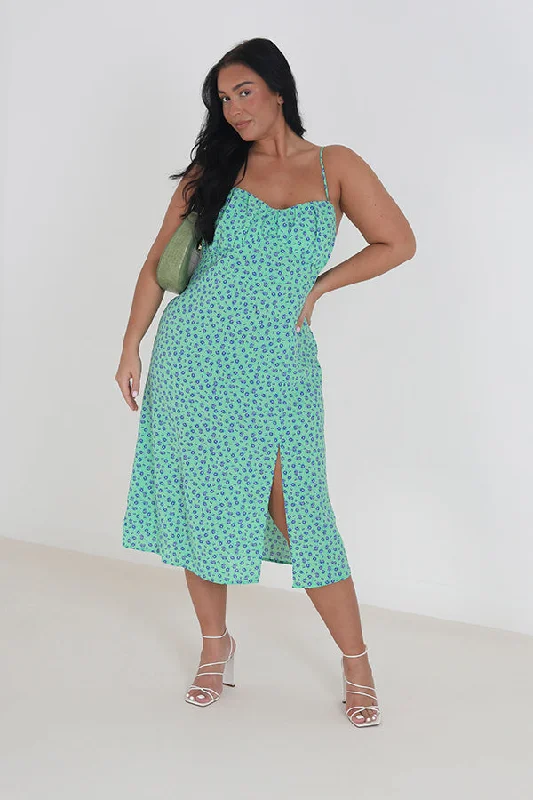 GREEN/BLUE PLUS SIZE STRAPPY FLORAL MIDI DRESS ASOS midi dresses