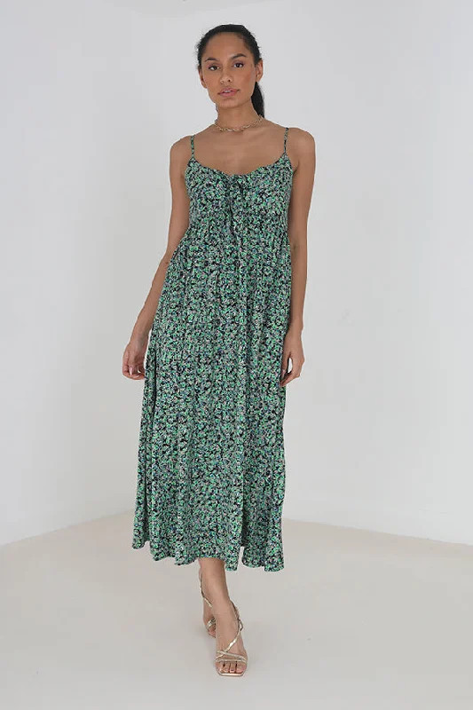 GREEN KNOT FLORAL STRAPPY MIDI DRESS Cocktail midi dresses