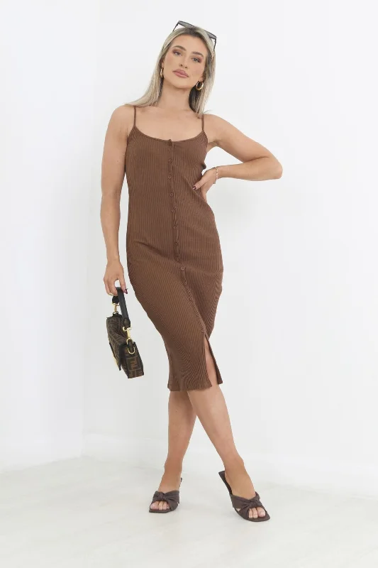 HEAVY RIB BUTTON THROUGH MIDI VEST DRESS H&M midi dresses