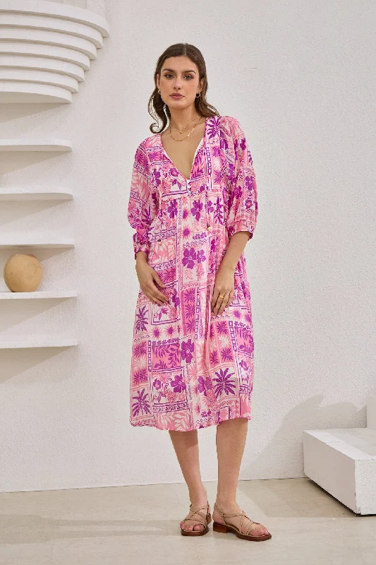 Helena Pink Abstract Shells Midi Dress Hot new arrivals in midi dresses