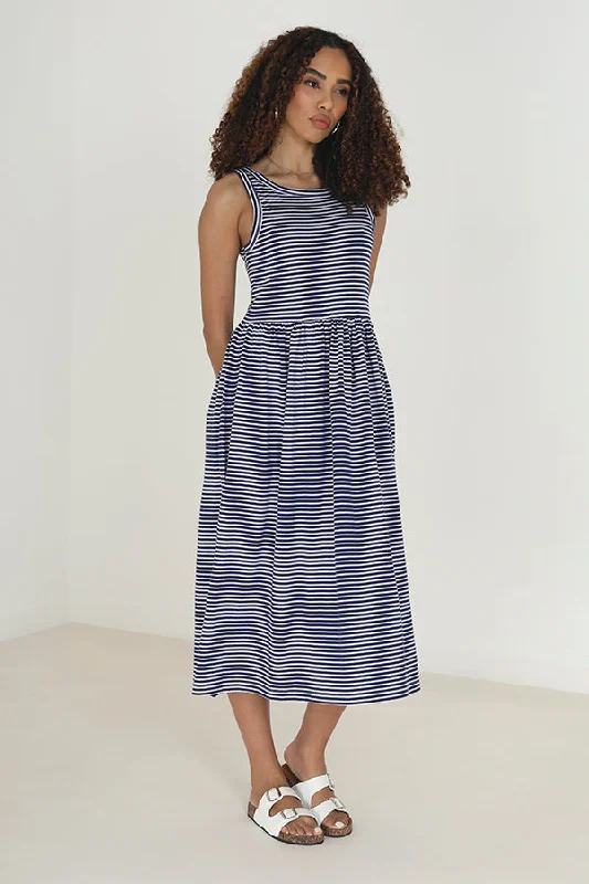 HORIZONTAL STRIPED MIDI STYLE SMOCK DRESS Festival midi dresses