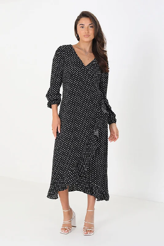 LONG SLEEVE MIDI DRESS WITH WRAP FRILL DETAIL Tiered midi dresses