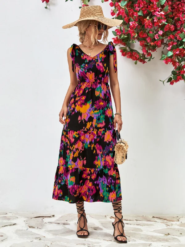 Multicolored V-Neck Backless Midi Dress Glamorous midi dresses