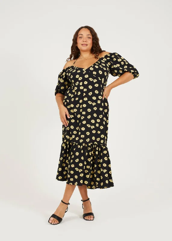 PLUS SIZE FLORAL TIE BACK TIERED MIDI DRESS Boho midi dresses