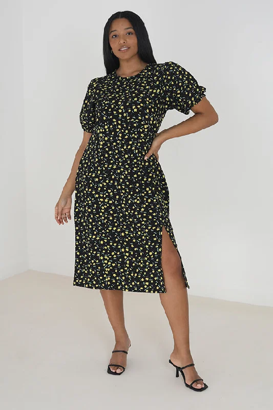 PLUS SIZE SPLIT DITSY FLORAL PRINT MIDI DRESS Formal midi dresses