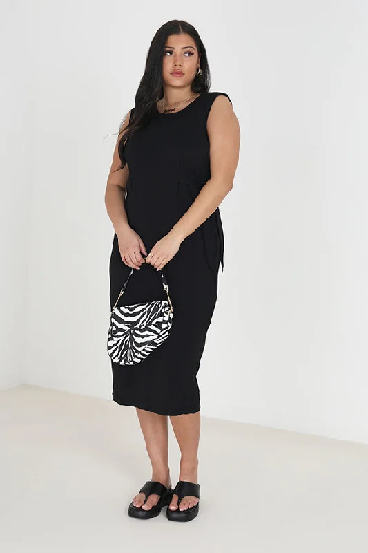 PLUS SIZE TIE WAIST DETAIL SLEEVELESS MIDI DRESS Preppy midi dresses