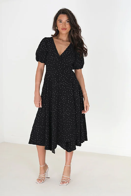 V FRONT POLKA DOT WRAP MIDI DRESS Corset midi dresses