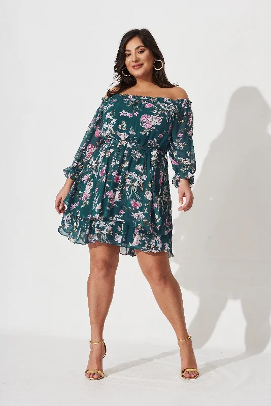Amorety Dress In Teal With Pink Floral Floral dresses under $50