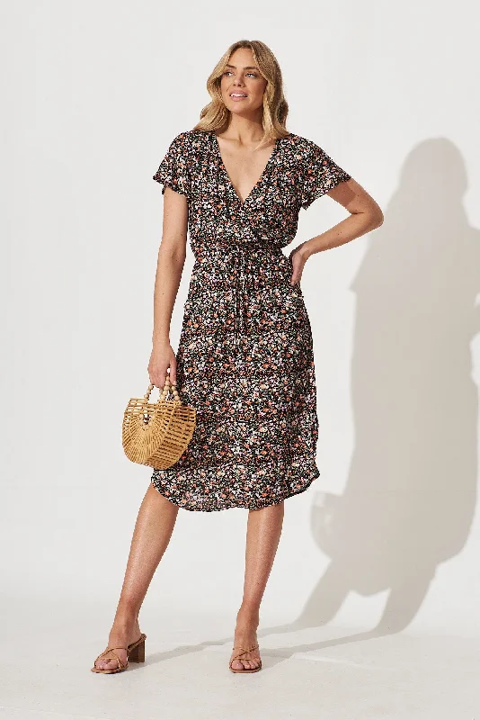 Billie Dress In Black With Multi Floral Best floral dresses for curvy figures