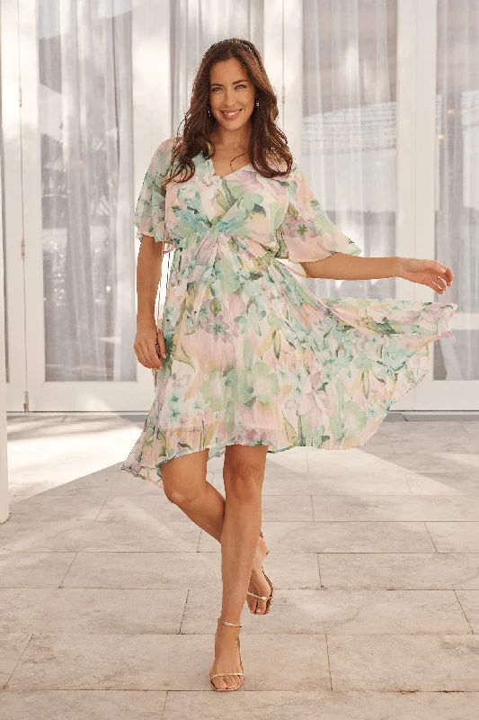 Blakely Dress In Green Floral Lurex Chiffon Knitted floral dresses