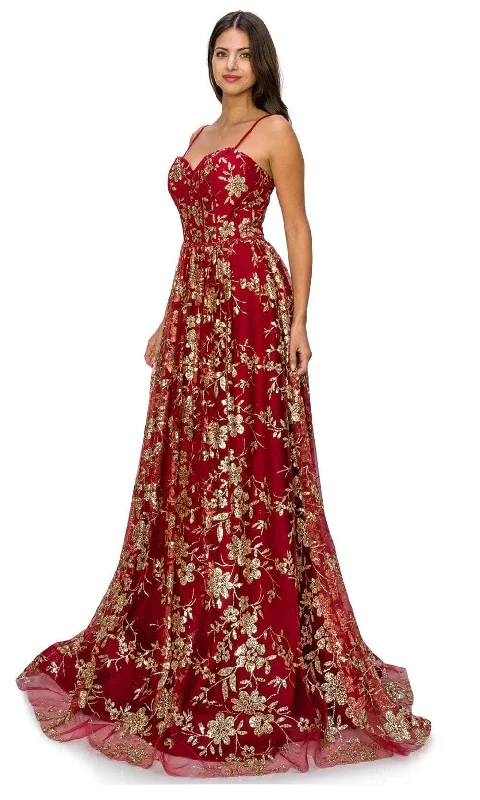 Cinderella Couture 8043J - Floral Glitter Print Prom Gown Boohoo floral dresses