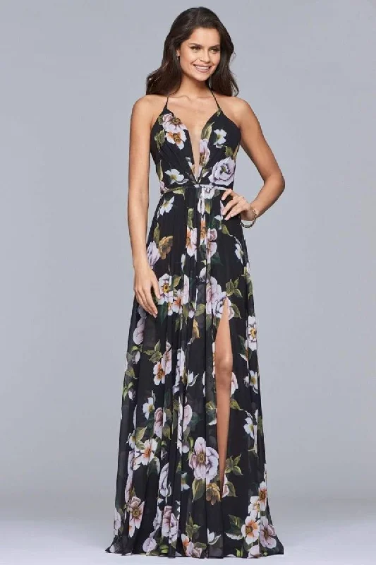 Faviana - Plunging Floral Chiffon Evening Dress 7946 Girls' floral dresses