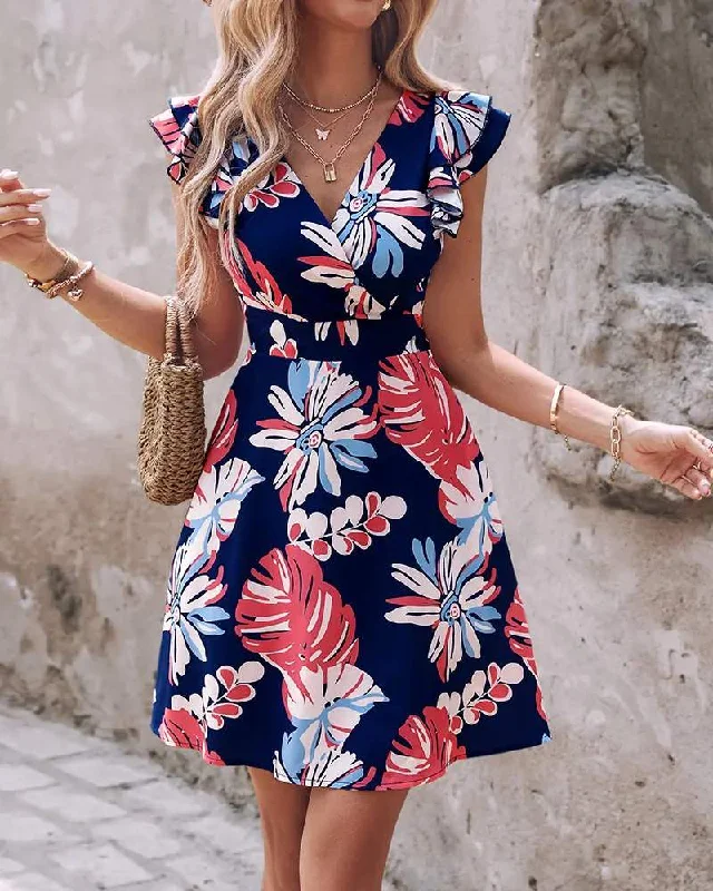 FLORAL PRINT RUFFLE HEM CASUAL DRESS Summer floral dresses