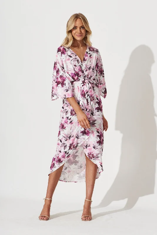 Joyful Dress In White With Pink Floral Satin Zara floral dresses