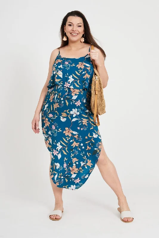 Nastasia Dress in Teal Floral Comfortable floral dresses for everyday wear