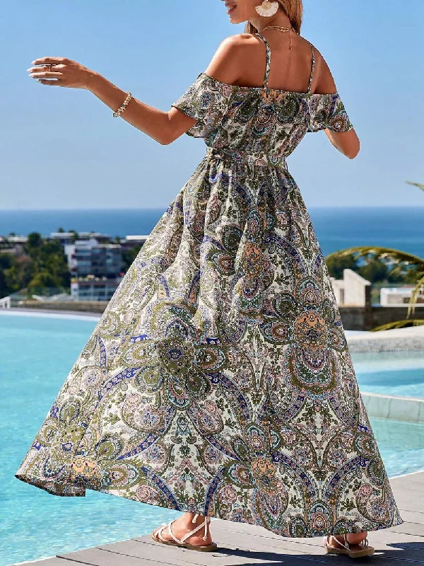 VCAY FLORAL PRINT COLD SHOULDER RUFFLE TRIM BELTED DRESS ASOS floral dresses