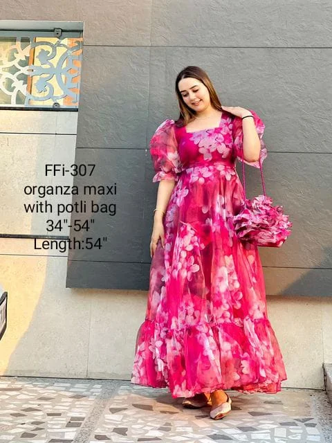 Wine floral flared gown Wedding floral dresses