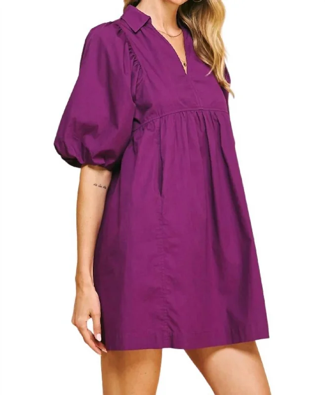 Easy Essential Collared Mini Dress In Eggplant Purple Boho Chic Mini Skirt