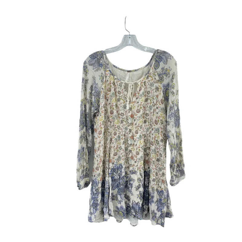 Free People Cream Floral Boho Mini Dress Rayon Women’s Small Preowned Ripped Denim Skirt