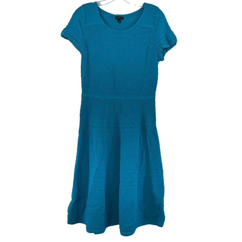 Talbots Blue Pullover Sweater Dress Round Neckline Short Sleeve Women's Size M Retro Mini Skirt