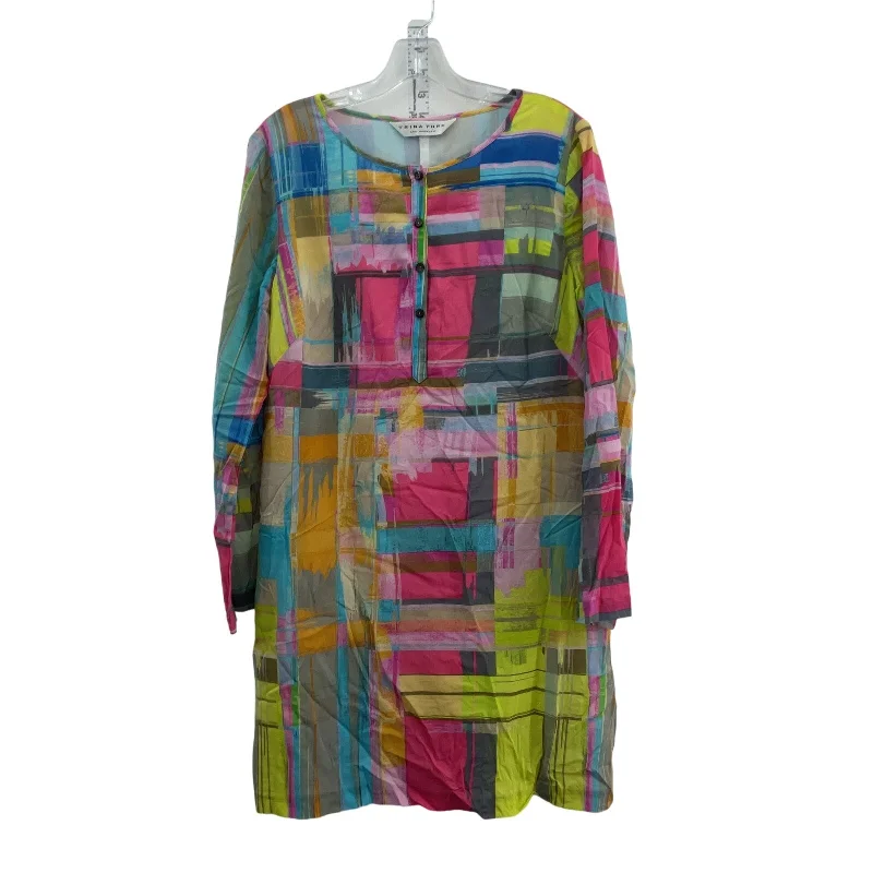 Trina Turk Multicolor Silk Long Sleeve Shift Mini Dress Womens Size L Preowned Summer Skater Skirt