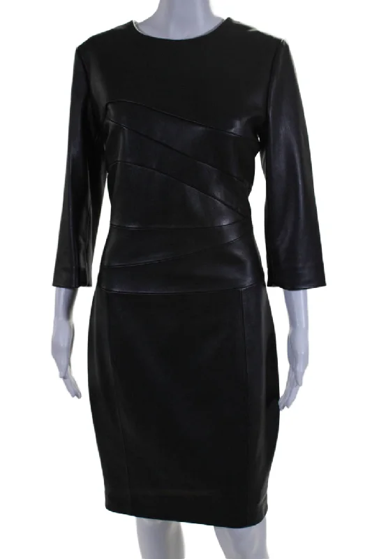 Antonio Melani Womens Leather Long Sleeves Abigail Sheath Dress Black Casual Maxi Skirt