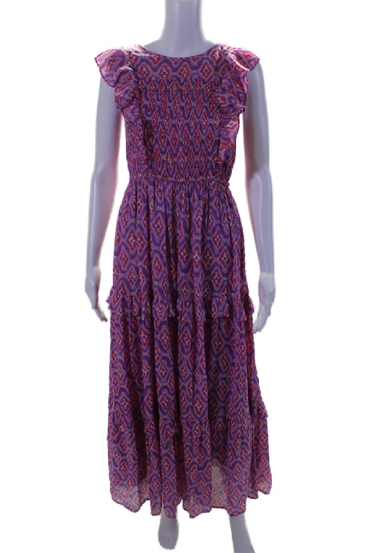 Banjanan Women's Round Neck Sleeveless Smocked Ruffle Maxi Dress Floral Tulle Layered Maxi Banjanan Women's Round Neck Sleeveless Smocked Ruffle Maxi Dress Floral Tulle Layered Maxi