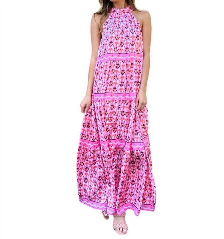 Fans Cinched Neck Halter Maxi Dress In Tribecca Embellished Maxi Skirt
