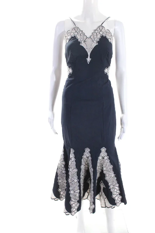 Jonathan Simkhai Womens Crochet Eyelet Maxi Dress Blue White Cotton Bold Maxi Skirt