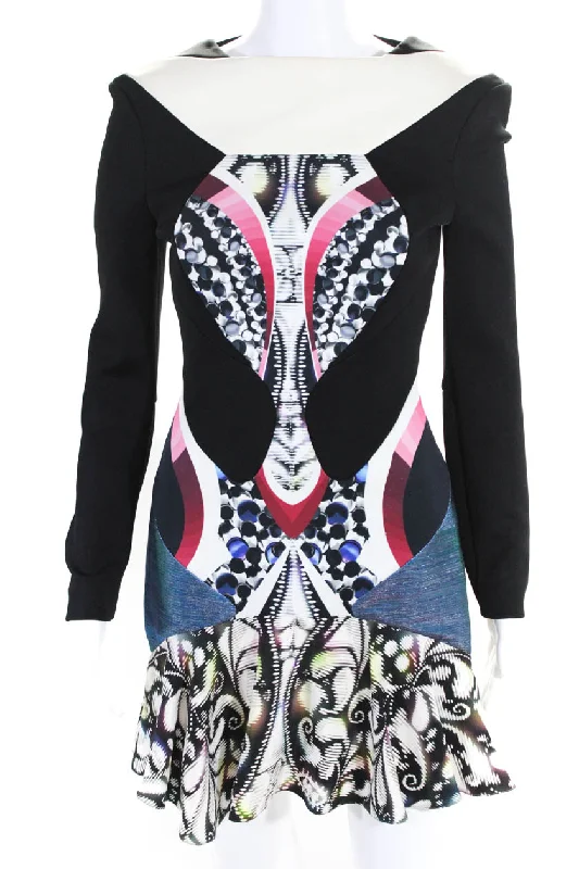 PETER PILOTTO Womens Abstract Long Sleeve Fit & Flare Dress Multicolor Maxi Skirt Look