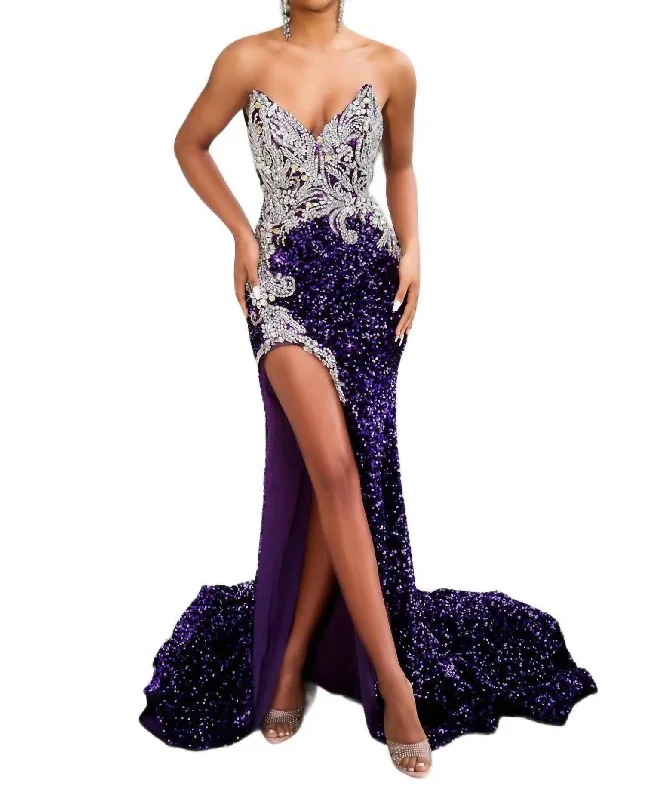 Side Slit Maxi Dress In Royal Purple Velvet Maxi Skirt