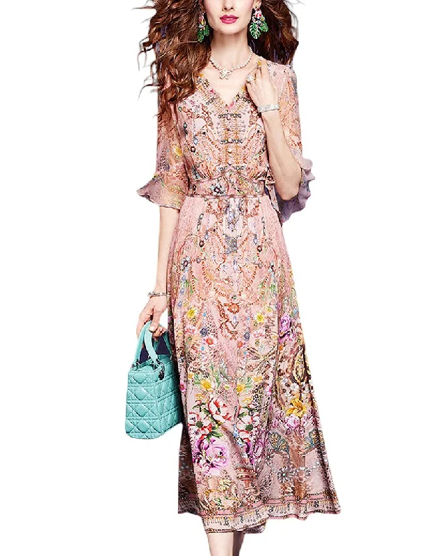 VERA DOLINI Silk Maxi Dress Flowy Maxi Skirt
