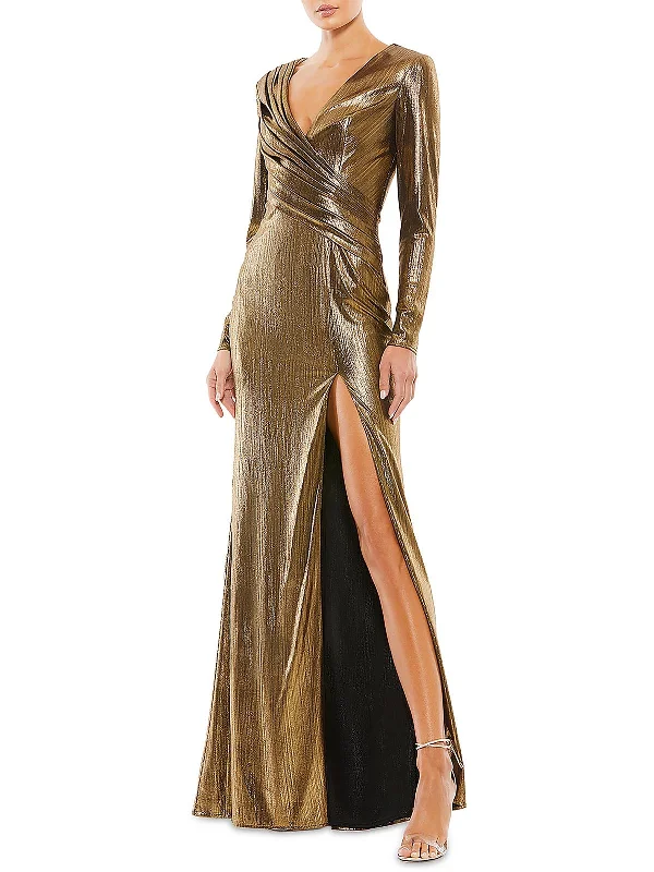 Womens Shimmer Long Evening Dress V-neck Maxi Skirt