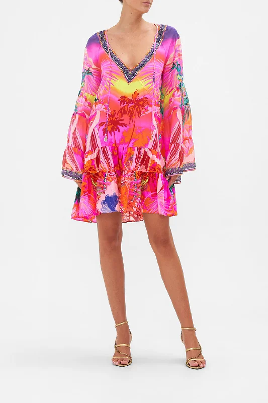 A-LINE GATHERED PANEL DRESS FLIGHT OF THE FLAMINGO Knitted unclassified dresses