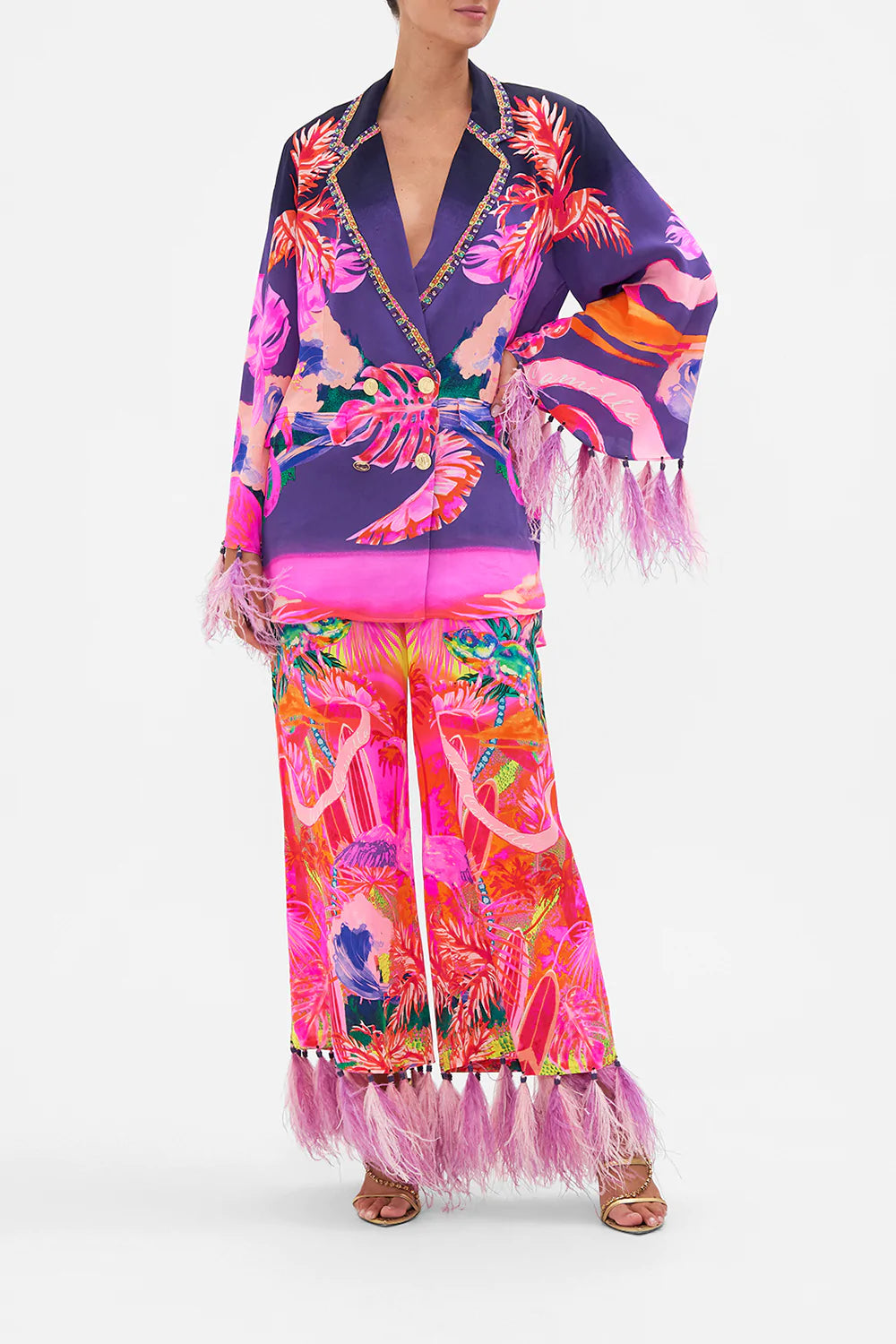 FLARED SLEEVE DOUBLE BREASTED JACKET FLIGHT OF THE FLAMINGO Mesh unclassified dresses