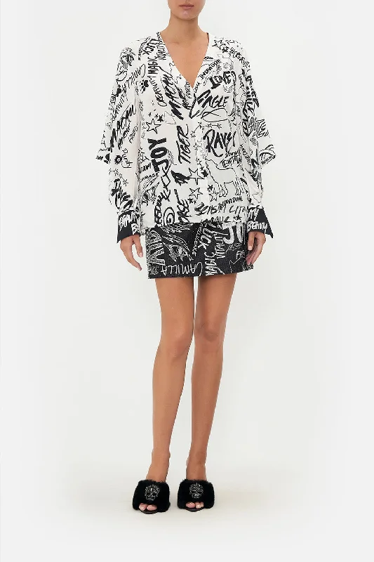DRAPED OPEN SLEEVE BLOUSE CREATURE FEATURE A-line unclassified dresses