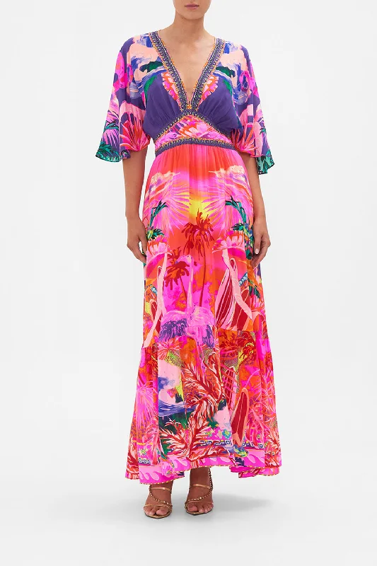 WAISTED DRESS WITH HEM RUFFLE FLIGHT OF THE FLAMINGO Beach unclassified dresses
