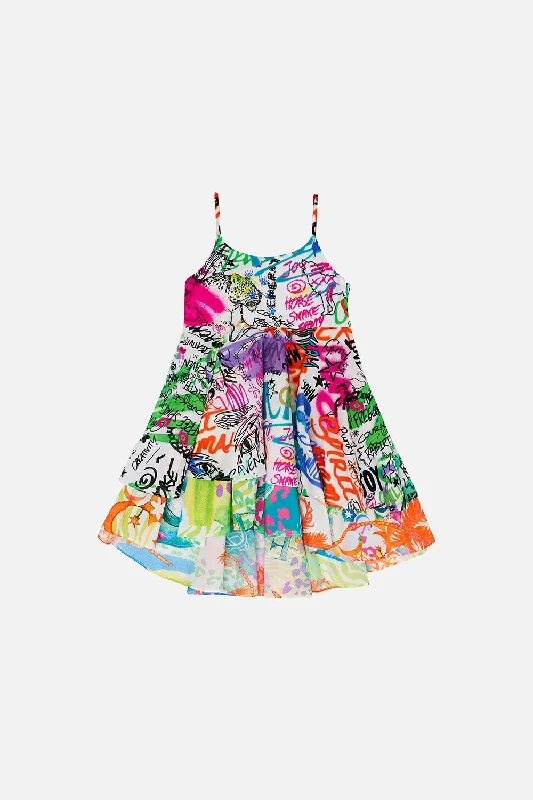 KIDS ROUND NECK TIERED DRESS 4-10 GRAFFITI THE WORLD High-end unclassified dresses