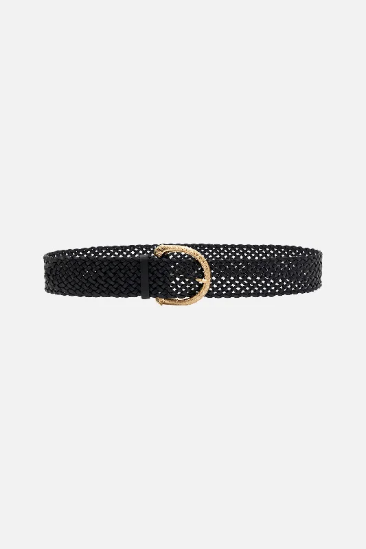 BRAIDED LEOPARD BUCKLE BELT SOLID BLACK Striped unclassified dresses