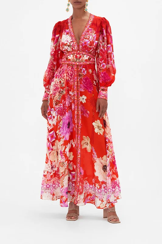 SHAPED WAISTBAND DRESS WITH GATHERED SLEEVES SECRET GARDEN Ruched unclassified dresses
