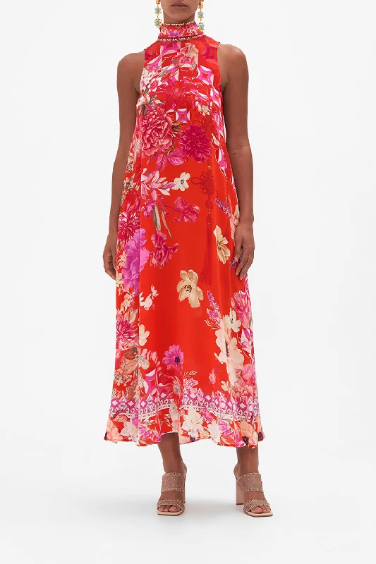 HIGH NECK DRESS WITH BACK NECK TIE SECRET GARDEN Plus size unclassified dresses