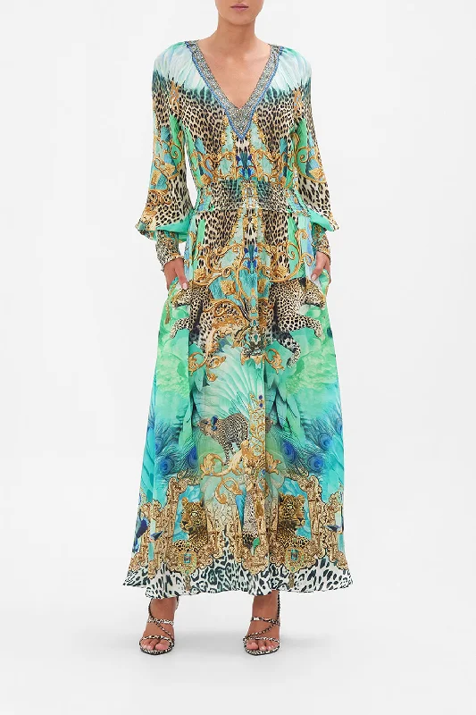 DRESS WITH SHIRRED WAIST AND CUFF LAY OF THE LAND Flowy unclassified dresses
