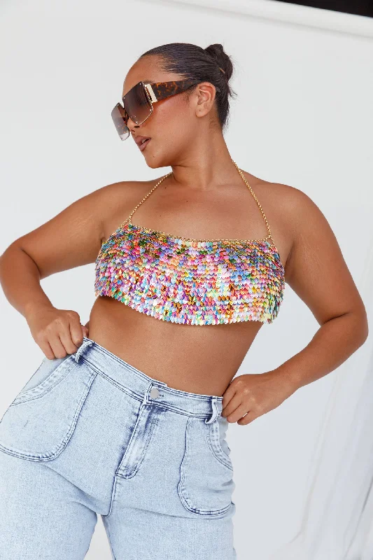 Aerys Holographic Dragon Scale Halter Chain Bralette Lightweight unclassified dresses