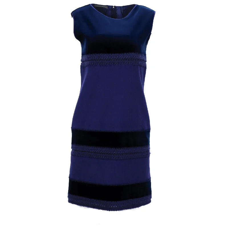 Alberta Ferretti Colorblock Sleeveless Sheath Dress in Blue Wool Sleeveless unclassified dresses