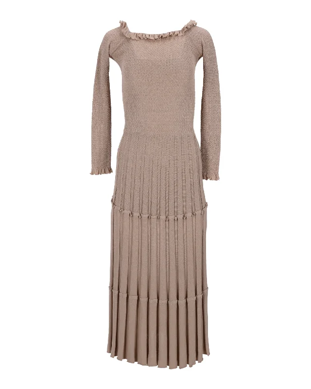 Altuzarra Off-Shoulder Pleated Knit Dress in Beige Viscose A-line unclassified dresses