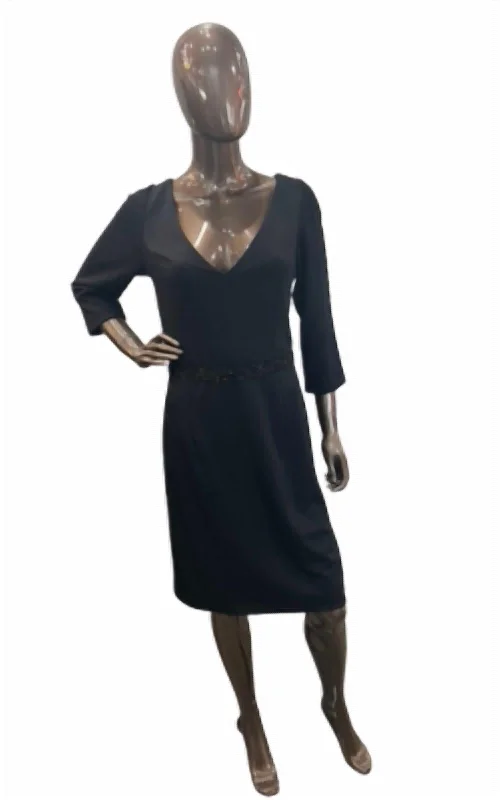 Beaded Waist Dress In Black Street style unclassified dresses
